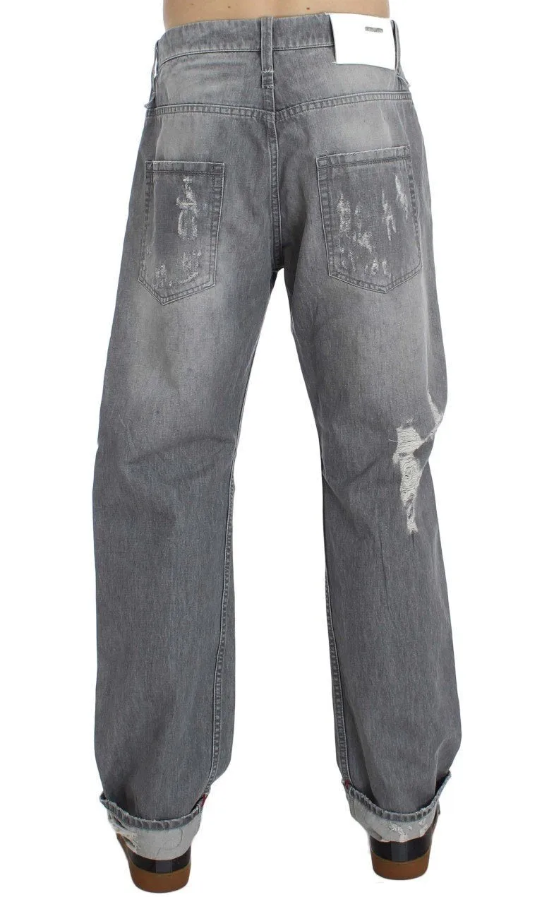 Gray Wash Denim Cotton Baggy Fit Jeans