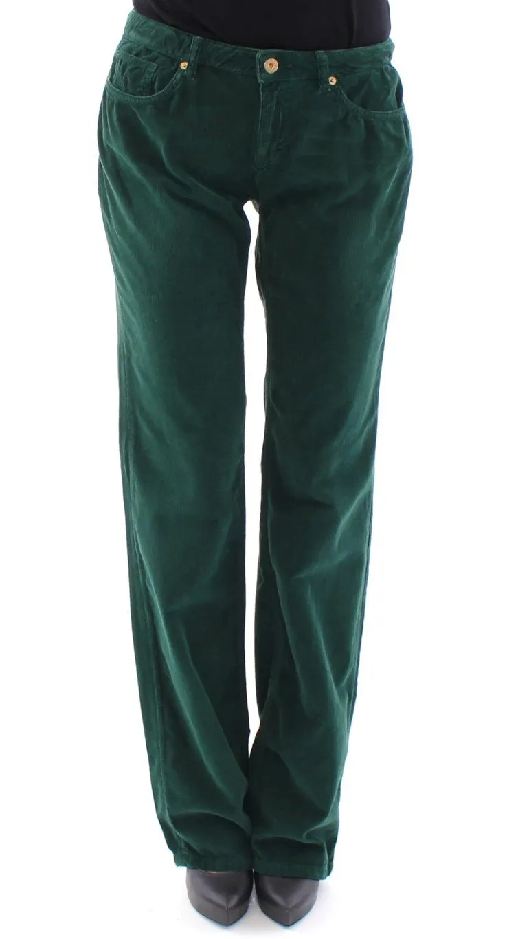 Green Cotton Corduroys Regular Fit Jeans