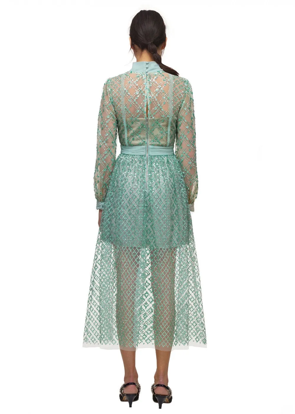Grid Sequin Tiered Midi Dress (Sage)