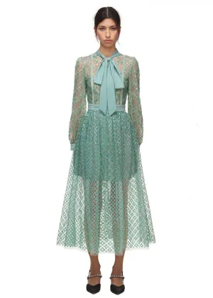 Grid Sequin Tiered Midi Dress (Sage)