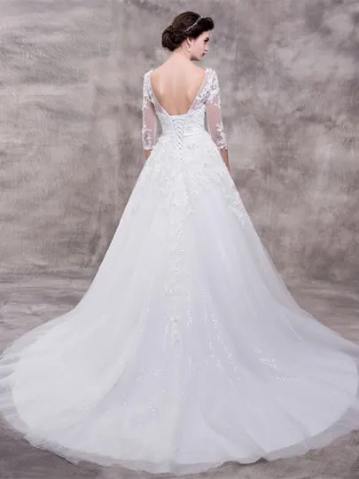 Half Sleeves Appliques Court Train Wedding Dress