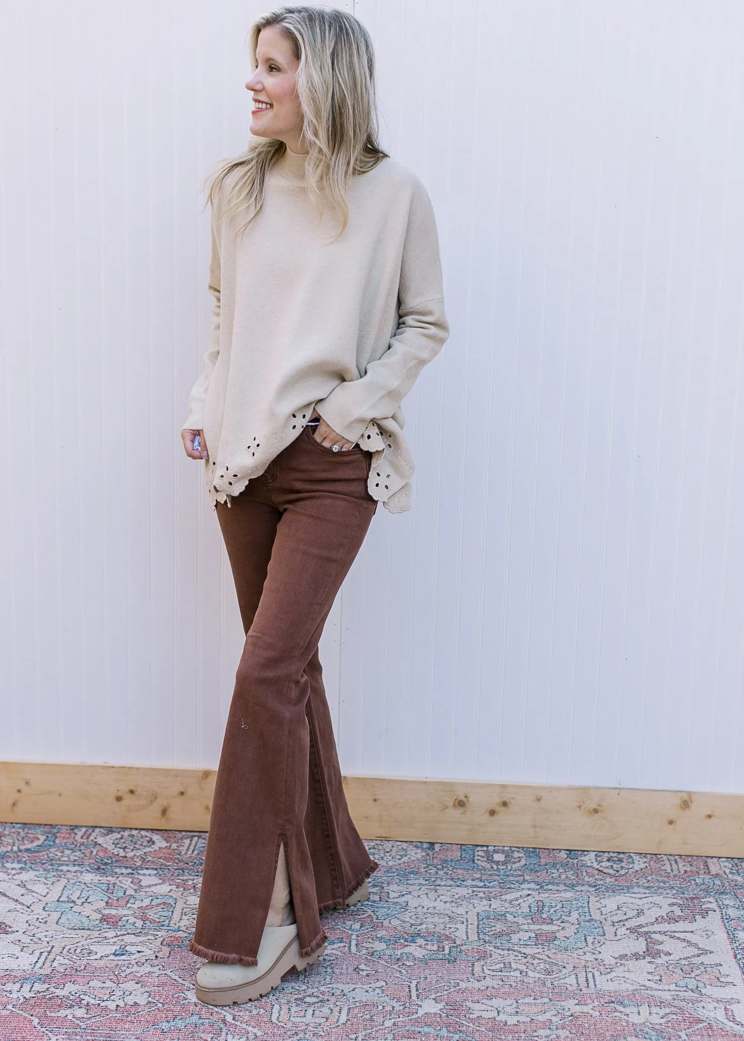 High Rise Side Split Espresso Jeans