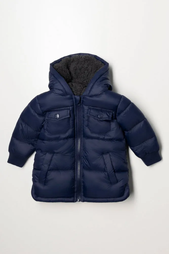Hooded Puffer Jacket Navy