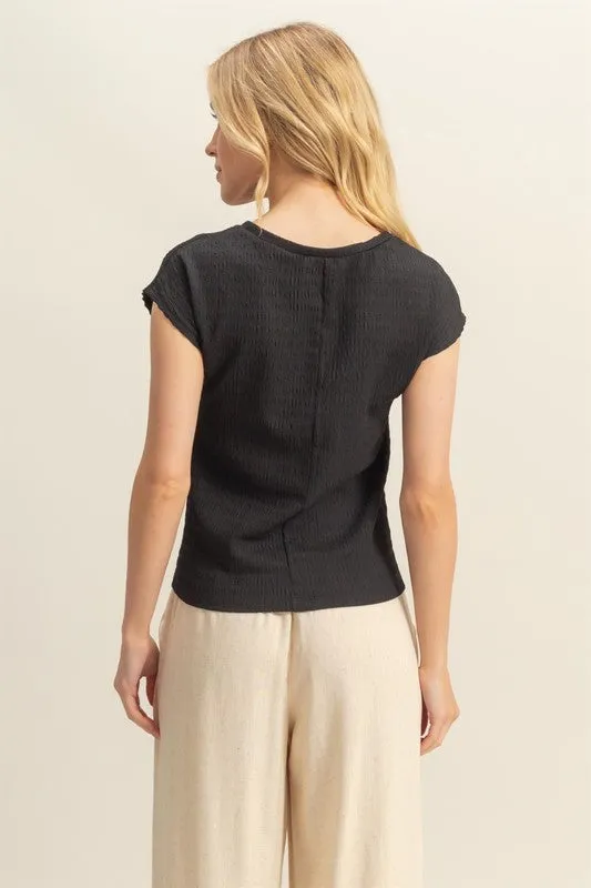 HYFVE Textured Round Neck Cap Sleeve Knit Top