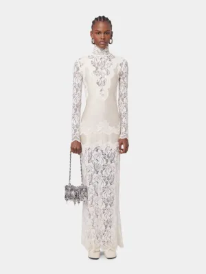 Ivory Lace and Jersey Long Dress