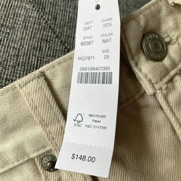 J. Crew Slouchy Cream Jeans Boyfriend Fit Denim Cotton Womens 25 Natural Ecru
