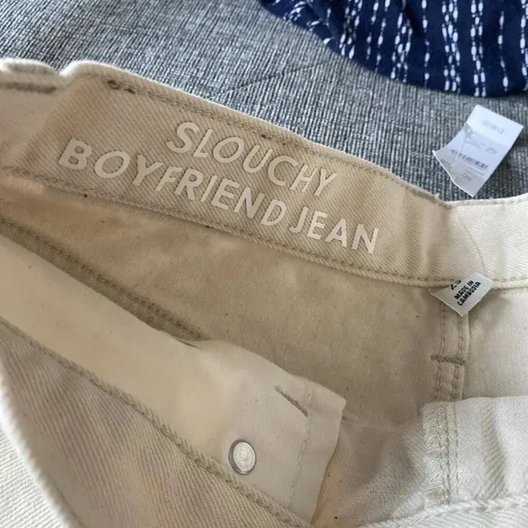 J. Crew Slouchy Cream Jeans Boyfriend Fit Denim Cotton Womens 25 Natural Ecru