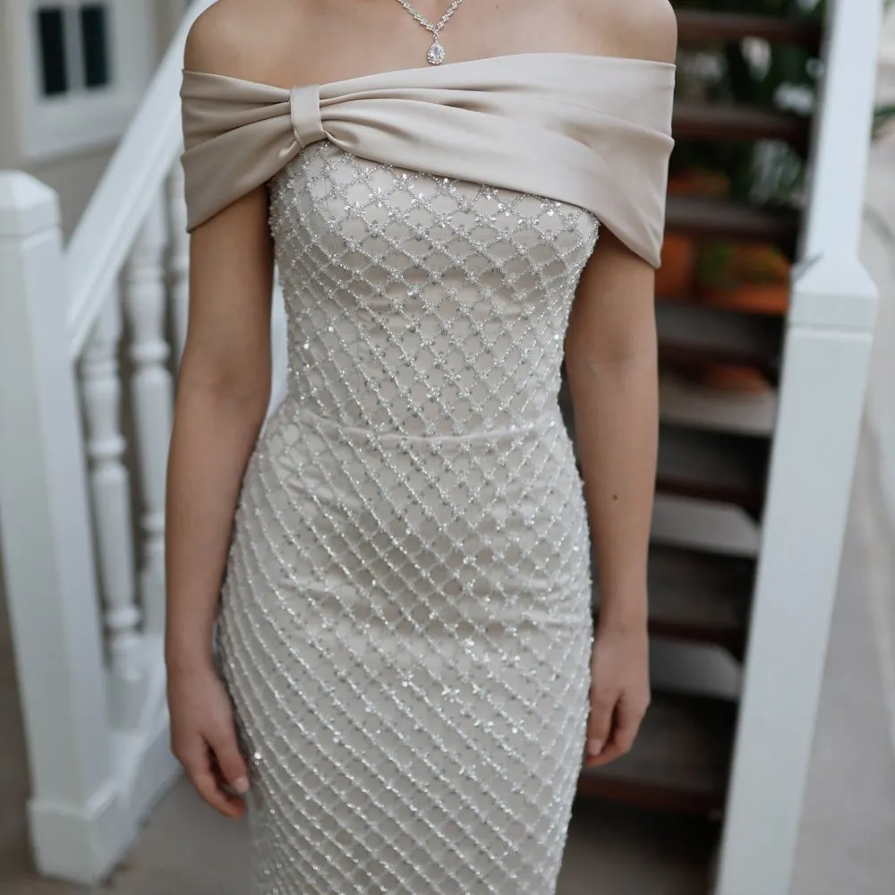 JazzHer Customized White One Shoulder Beaded Prom Dresses Sleeveless Strapless vestidos de noche Ankle-Length Formal Evening 2025-(PRE-ORDER)
