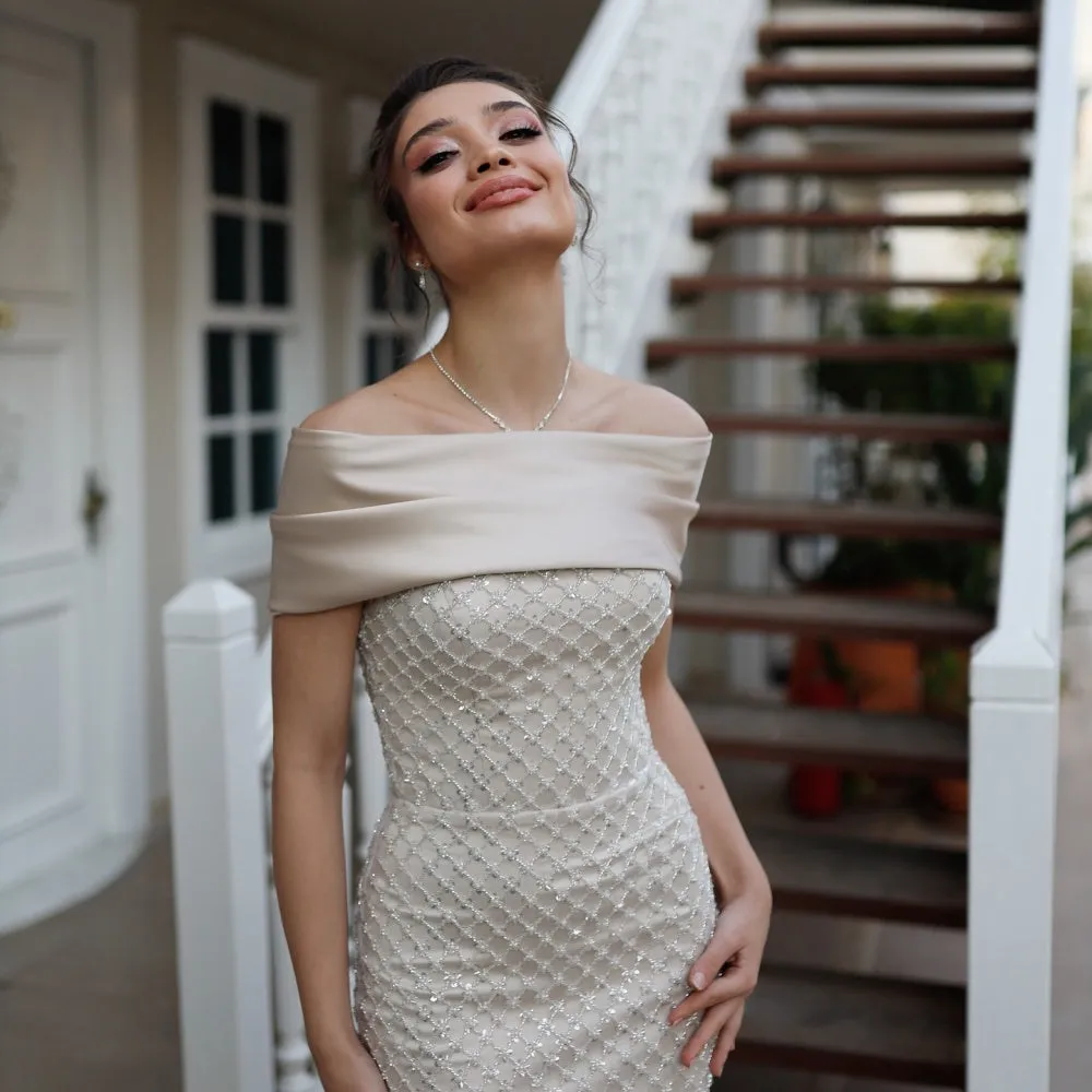 JazzHer Customized White One Shoulder Beaded Prom Dresses Sleeveless Strapless vestidos de noche Ankle-Length Formal Evening 2025-(PRE-ORDER)