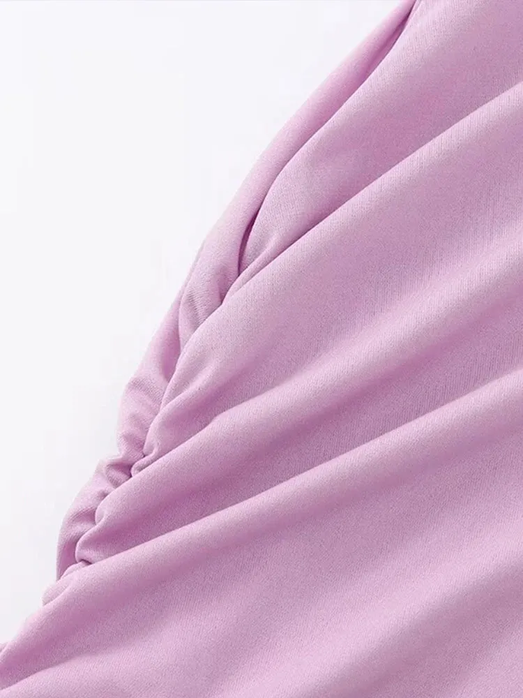 JazzHer Elegant Pleated Long Dresses Women Bodycon Sleeveless Half High Collar Back Split Long Dress 2024 Summer Lady Pink Party Robes
