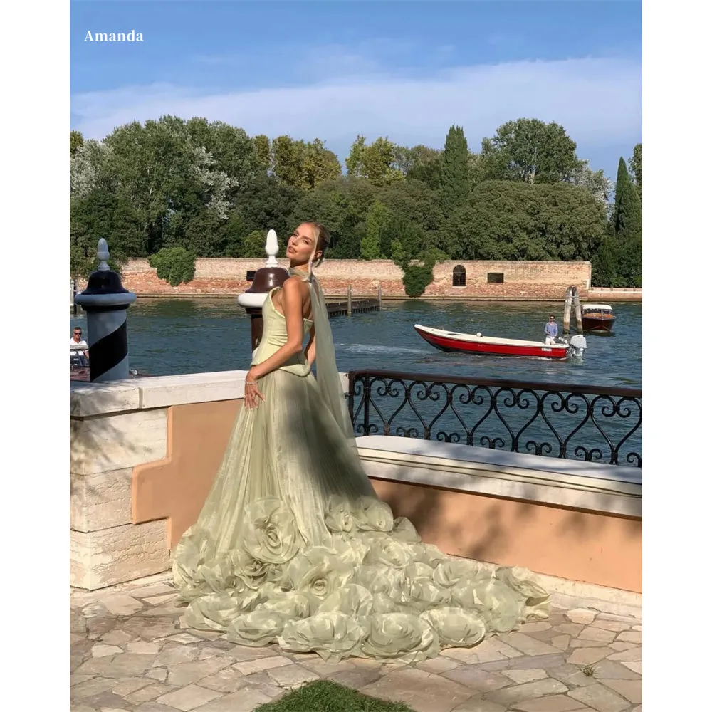 JazzHer Elegant Strapless Long Train Party Dresses Detachable Shawl vestido de gala noche mujer Floor-Length Organza Dress Women-(PRE-ORDER)
