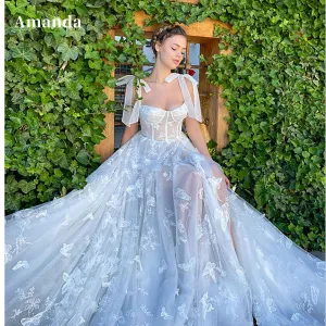 JazzHer Princess 3D Butterfly Evening Dresses Fairy Prom Dress 2024 Tulle Sweep Train Party Dresses Sweet Robe De Soirée-(PRE-ORDER)