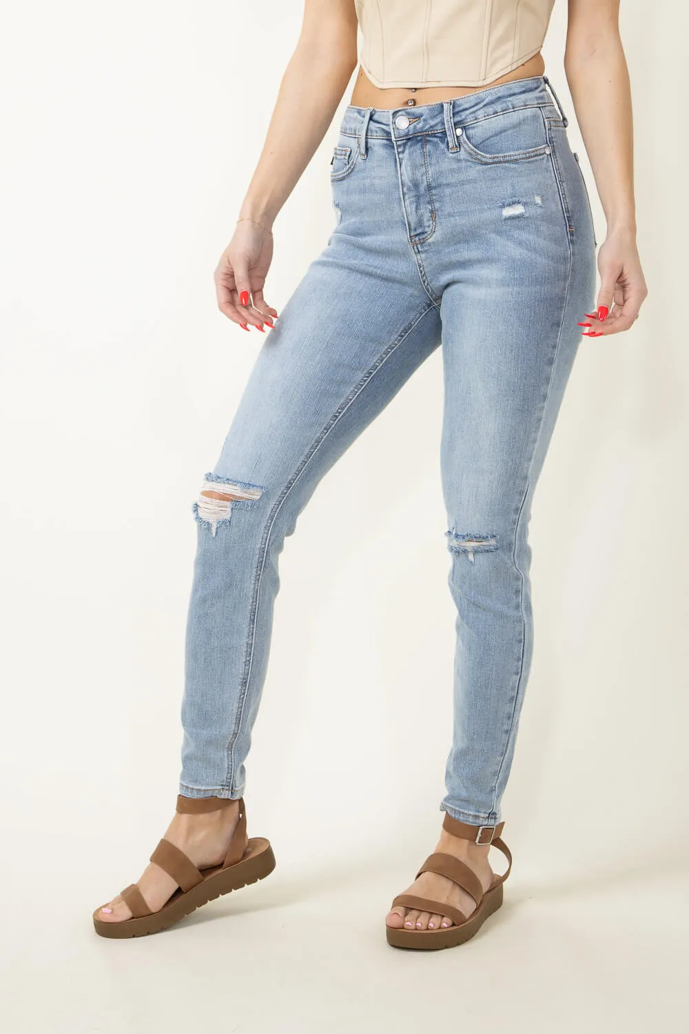 Judy Blue Mid Rise Distressed Skinny Jeans for Women | 88797-LT