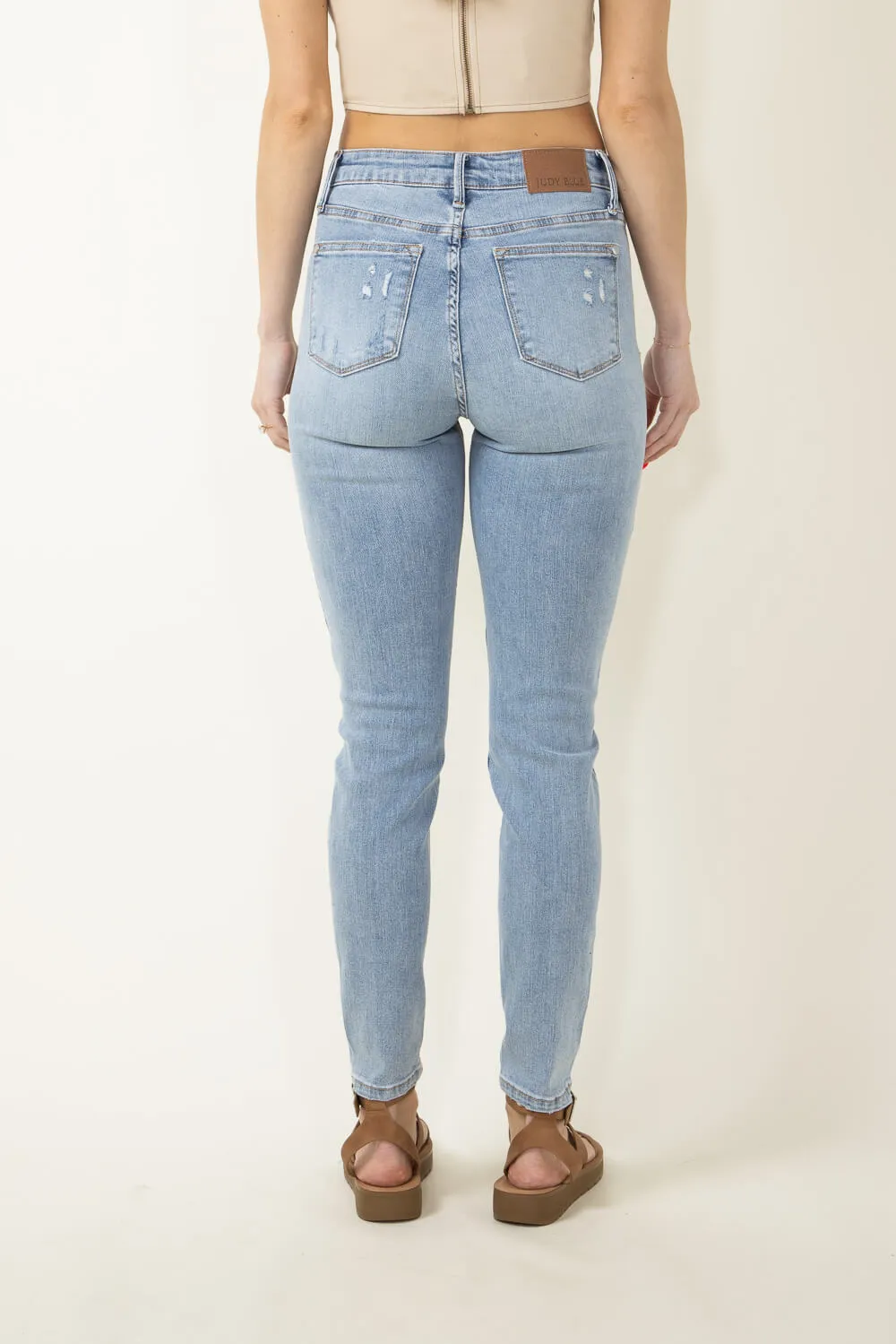 Judy Blue Mid Rise Distressed Skinny Jeans for Women | 88797-LT