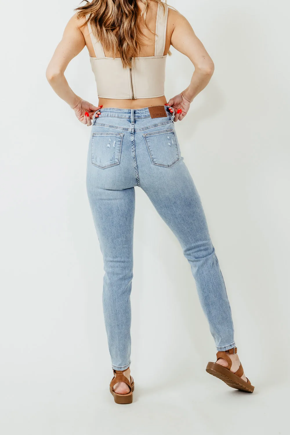 Judy Blue Mid Rise Distressed Skinny Jeans for Women | 88797-LT