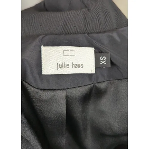 Julie Haus Black Taffeta Jacket Big Buttons Mod Victorian Sleeve Bows Peplum XS