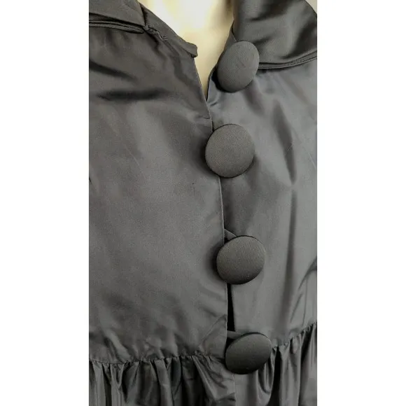 Julie Haus Black Taffeta Jacket Big Buttons Mod Victorian Sleeve Bows Peplum XS