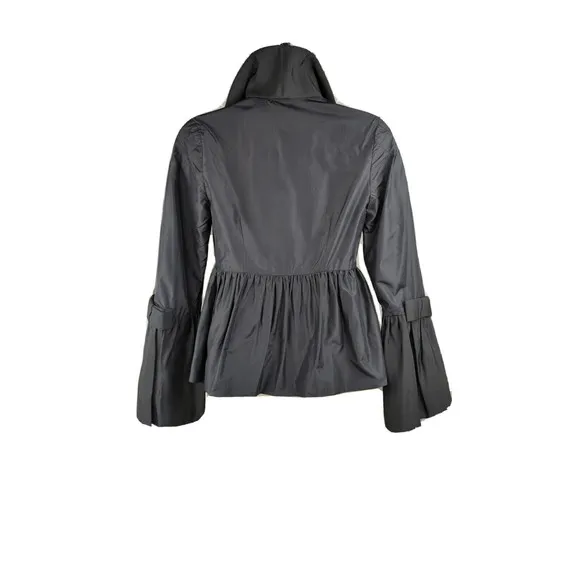 Julie Haus Black Taffeta Jacket Big Buttons Mod Victorian Sleeve Bows Peplum XS