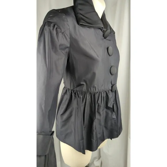 Julie Haus Black Taffeta Jacket Big Buttons Mod Victorian Sleeve Bows Peplum XS