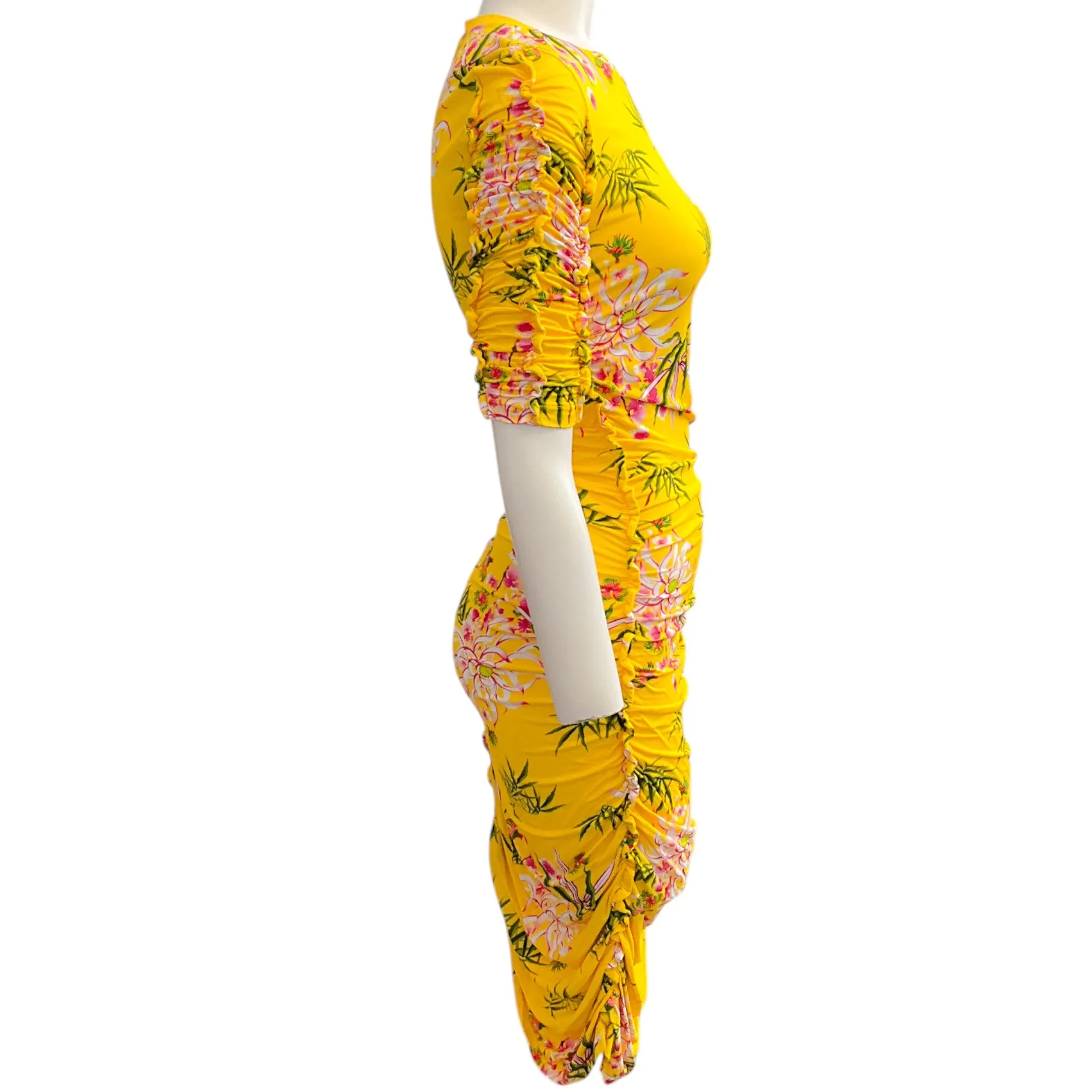 Kenzo Yellow Floral Ruched Dress