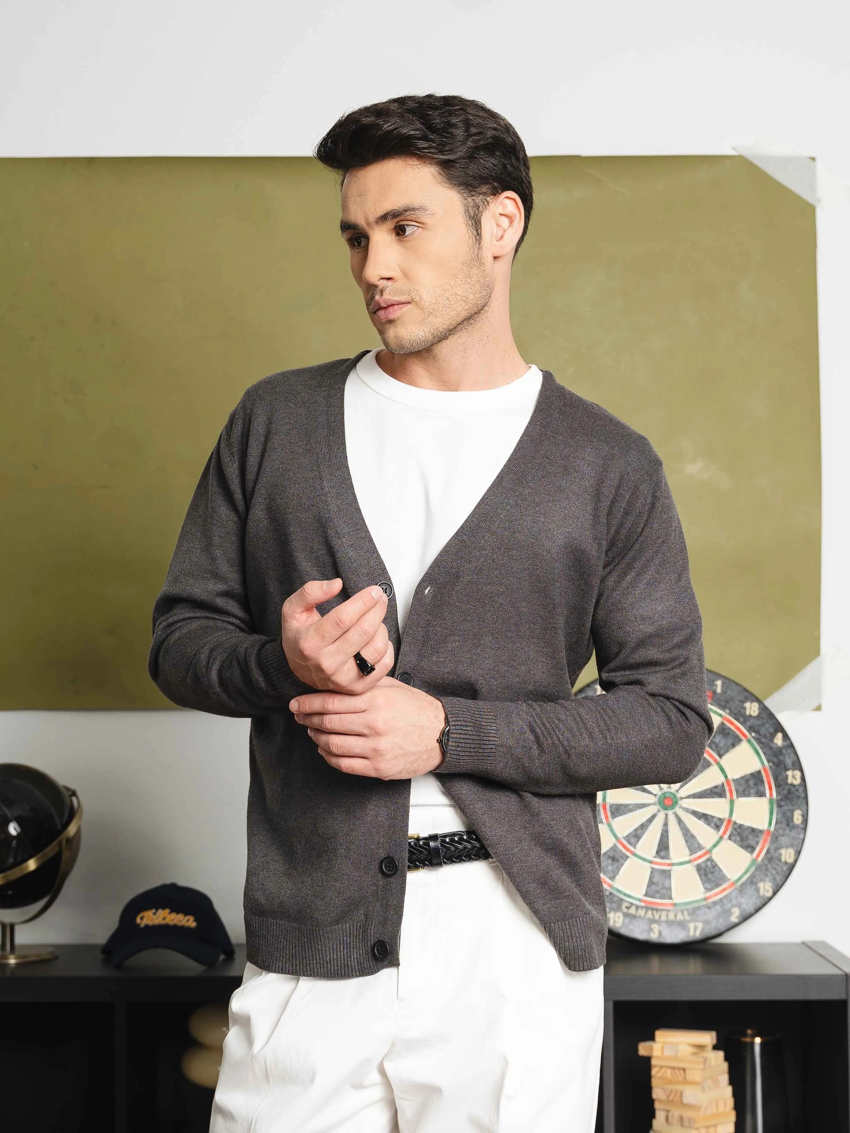 Knit Cardigan - Dark Grey Button-Up
