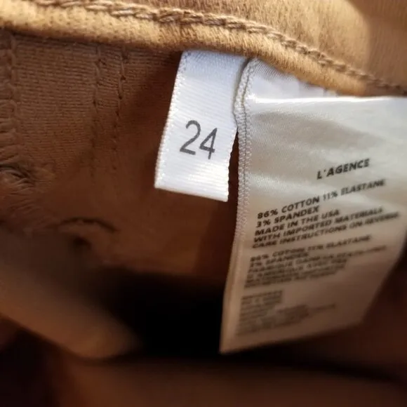 L'AGENCE Margot High Rise Skinny Jeans Coated Hazelnut Color Stretchy Size 24