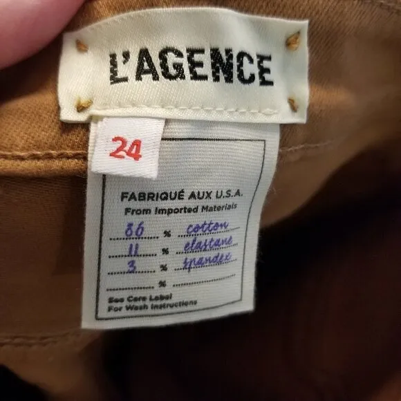L'AGENCE Margot High Rise Skinny Jeans Coated Hazelnut Color Stretchy Size 24