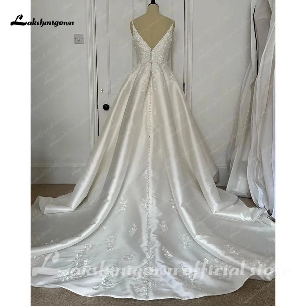 Lakshmigown Lustrous Satin Wedding Dress 2023 Spaghetti Straps Floor-Length Ball Gown 2023 Vestido de novias Vestido Civil
