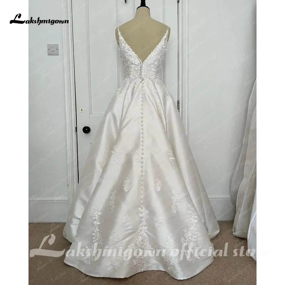 Lakshmigown Lustrous Satin Wedding Dress 2023 Spaghetti Straps Floor-Length Ball Gown 2023 Vestido de novias Vestido Civil