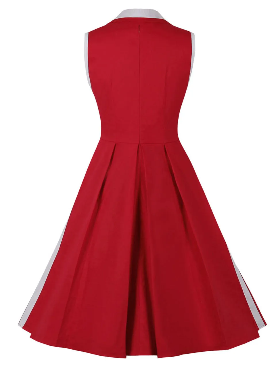 Lapel Collar Red And White Contrast Trim Vinatge Dress