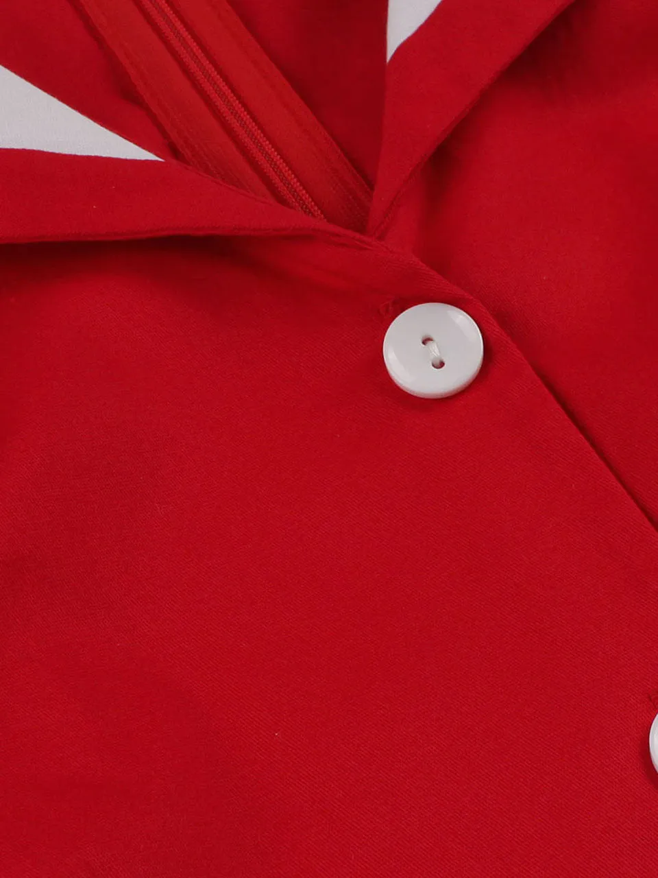 Lapel Collar Red And White Contrast Trim Vinatge Dress