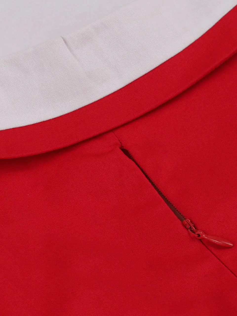 Lapel Collar Red And White Contrast Trim Vinatge Dress