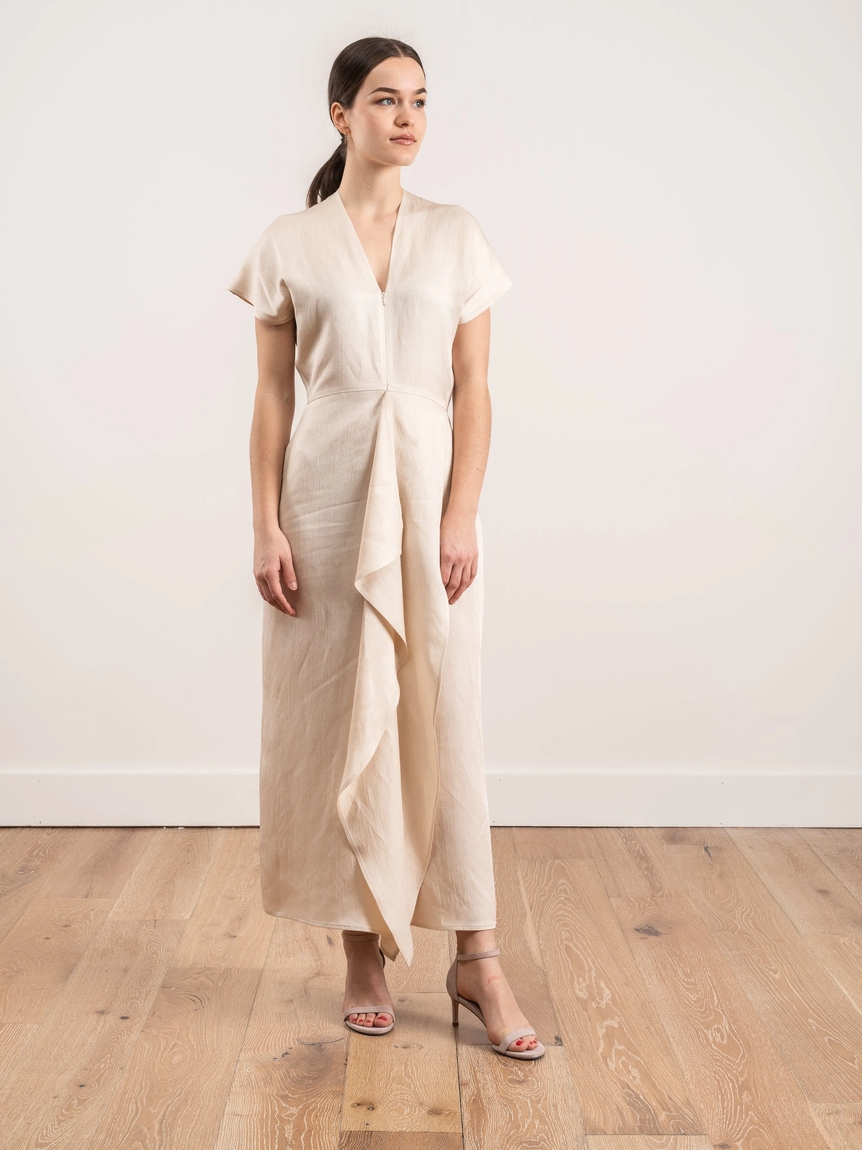 long freya linen drape dress