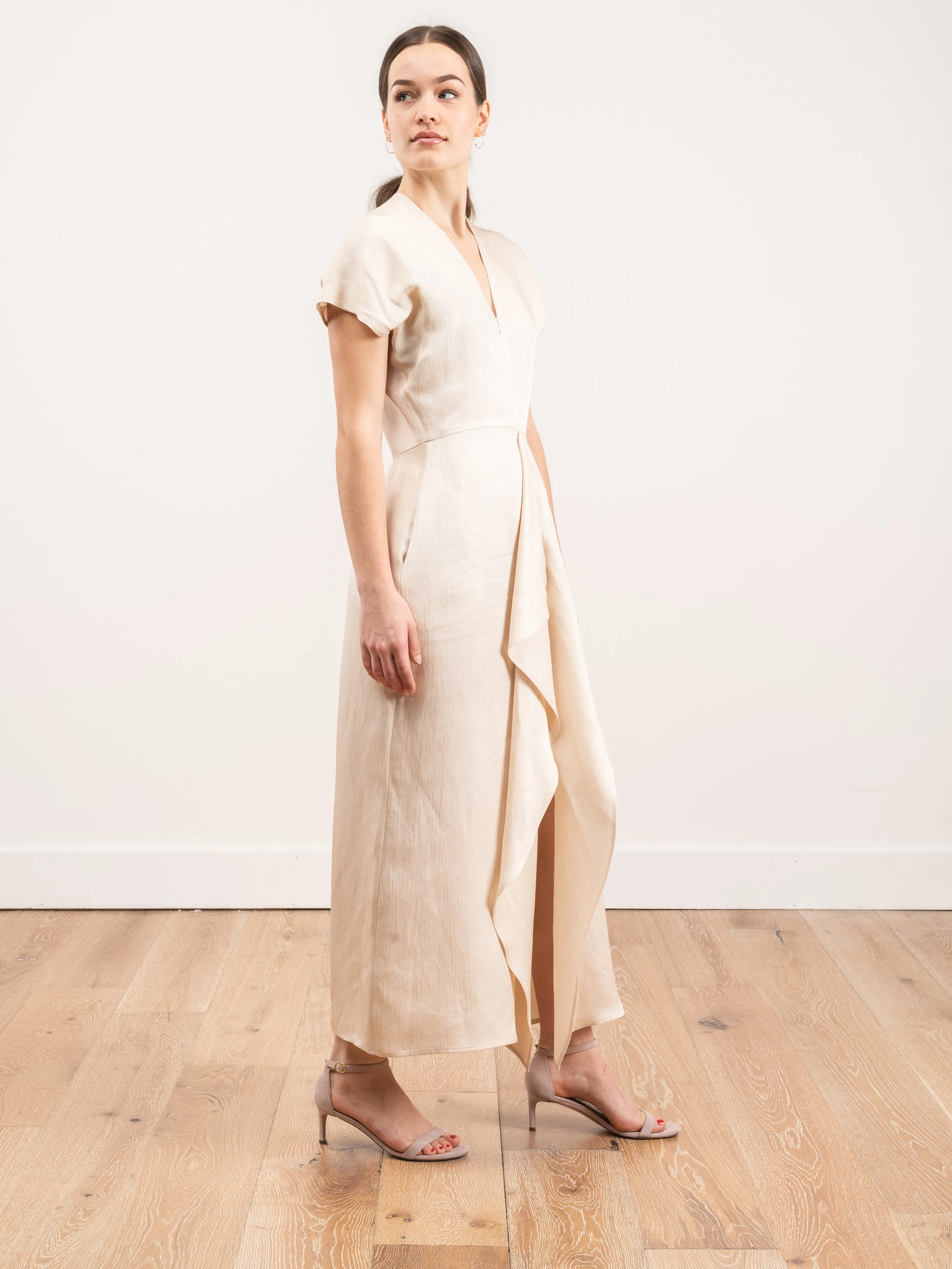 long freya linen drape dress