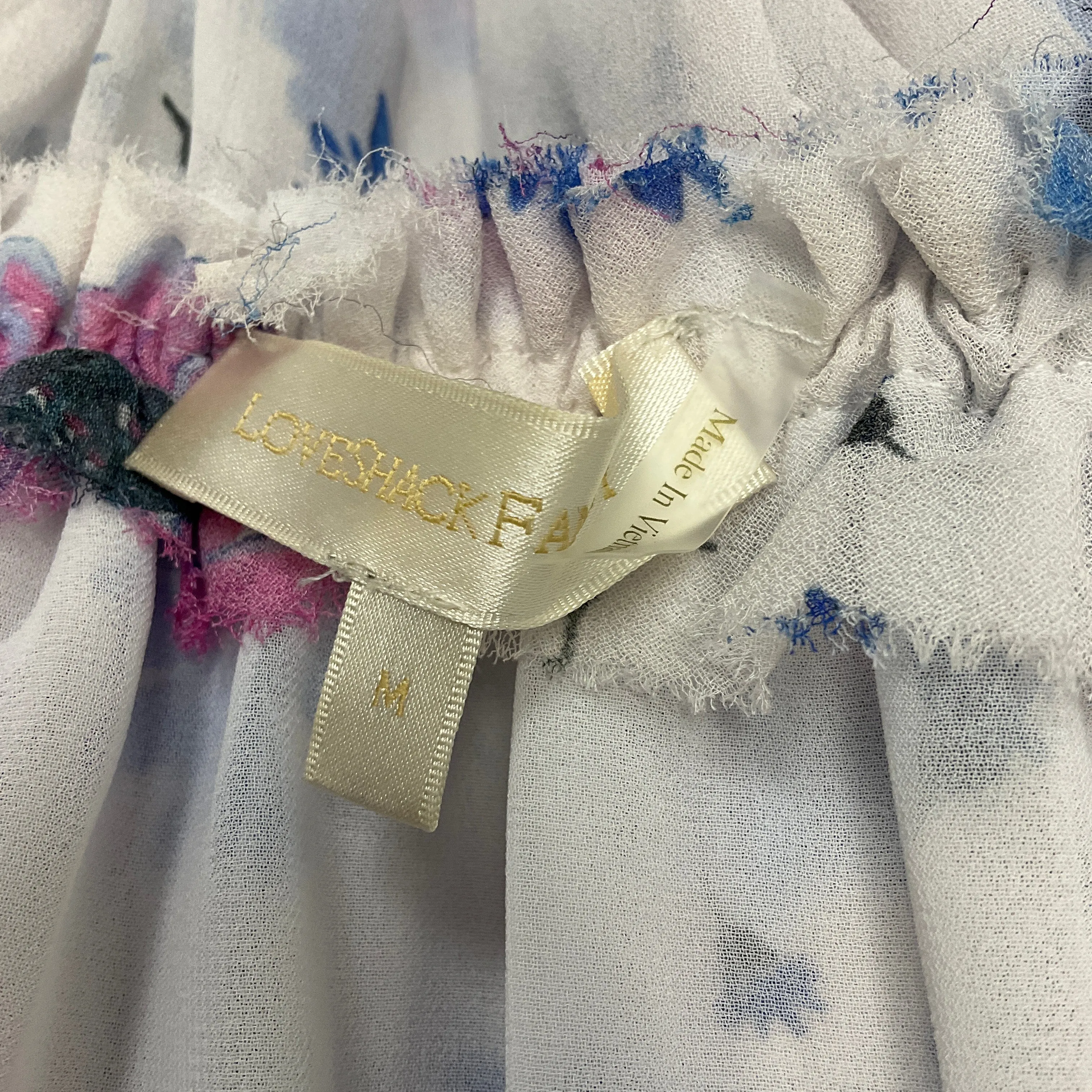 LoveShackFancy White / Blue Multi Floral Chiffon Mini Dress