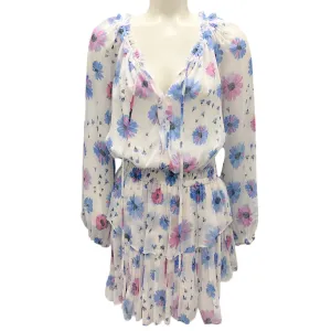 LoveShackFancy White / Blue Multi Floral Chiffon Mini Dress