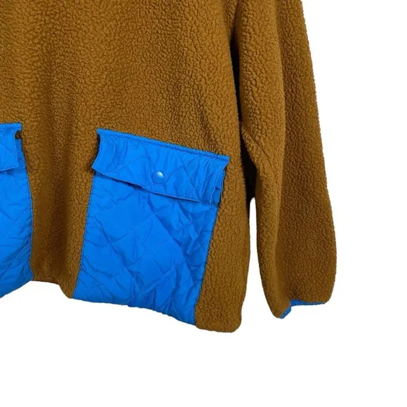Madewell (Re)sourced Fleece Quilted Pocket Popover Jacket in Brown/Blue Size XS