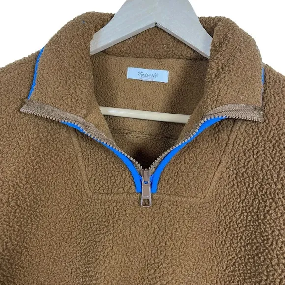 Madewell (Re)sourced Fleece Quilted Pocket Popover Jacket in Brown/Blue Size XS