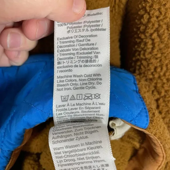 Madewell (Re)sourced Fleece Quilted Pocket Popover Jacket in Brown/Blue Size XS