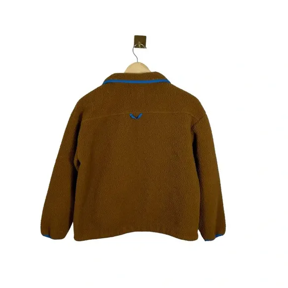 Madewell (Re)sourced Fleece Quilted Pocket Popover Jacket in Brown/Blue Size XS
