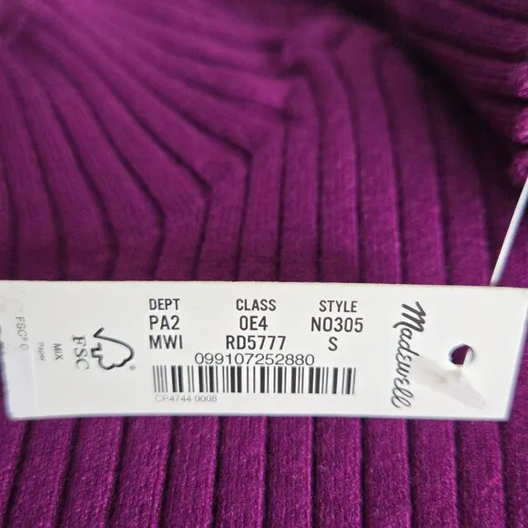 Madewell Rib Mockneck Sweater Tank Top Purple Size S, Size M