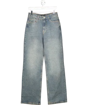 MANGO Blue Straight-fit Jeans With Rhinestone Detail UK 8