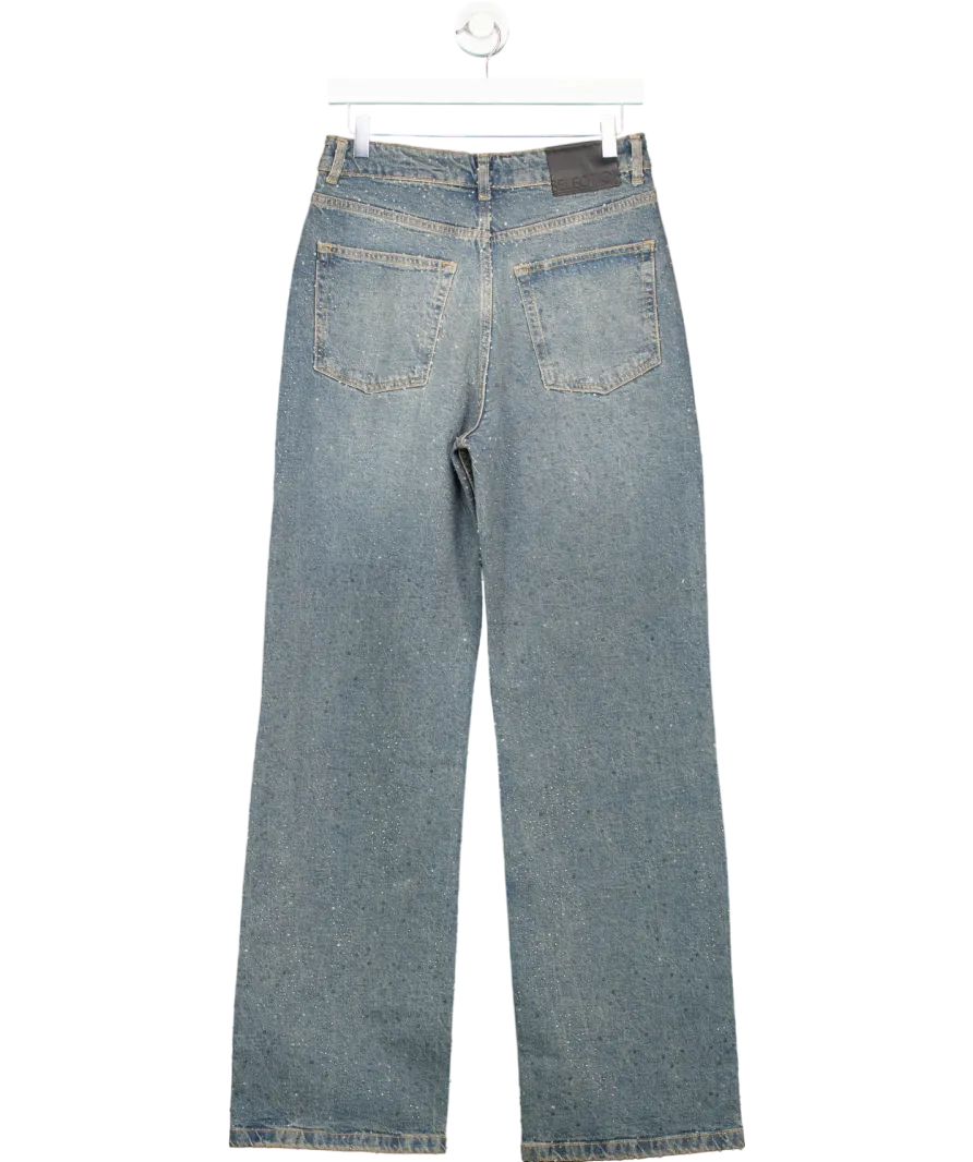 MANGO Blue Straight-fit Jeans With Rhinestone Detail UK 8