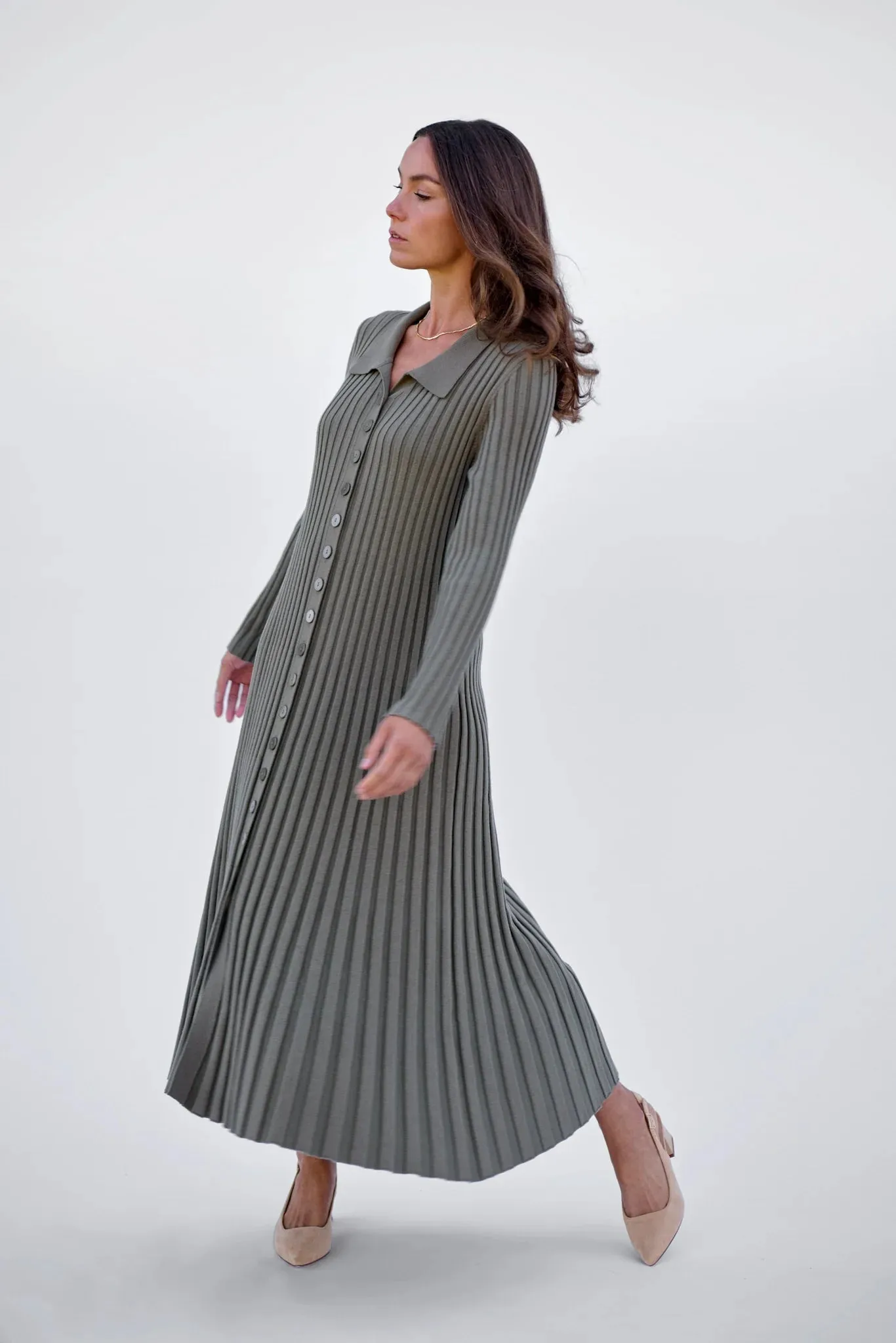 Maxted - Button Down Dress in Army Green
