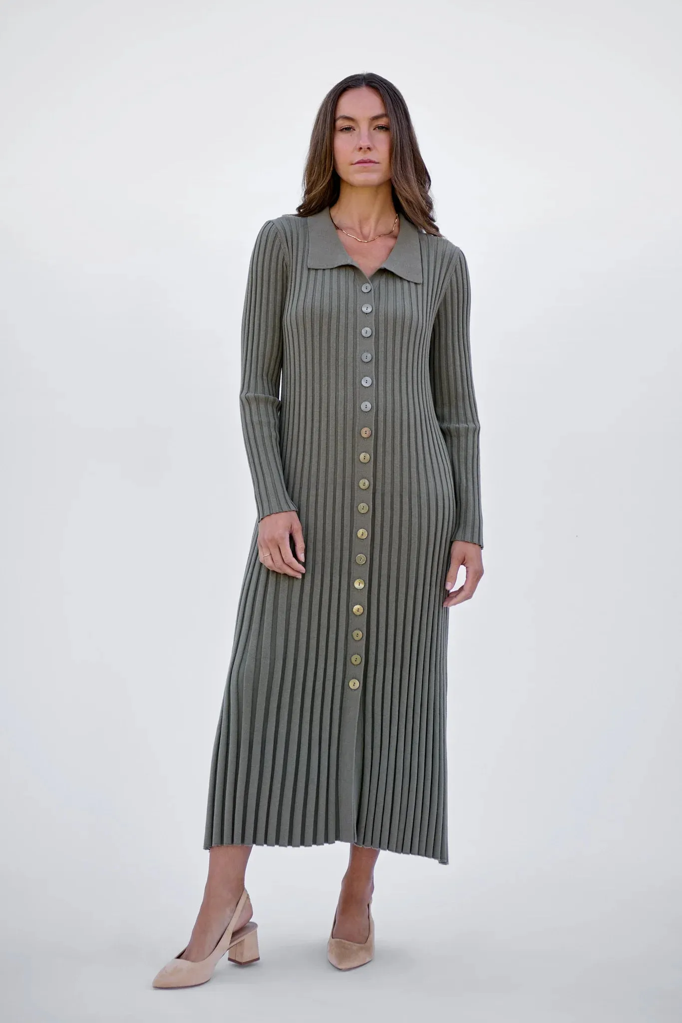 Maxted - Button Down Dress in Army Green