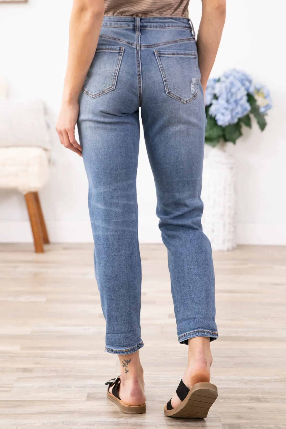 Medium Wash Cuffed Boyfriend Fit Jeans