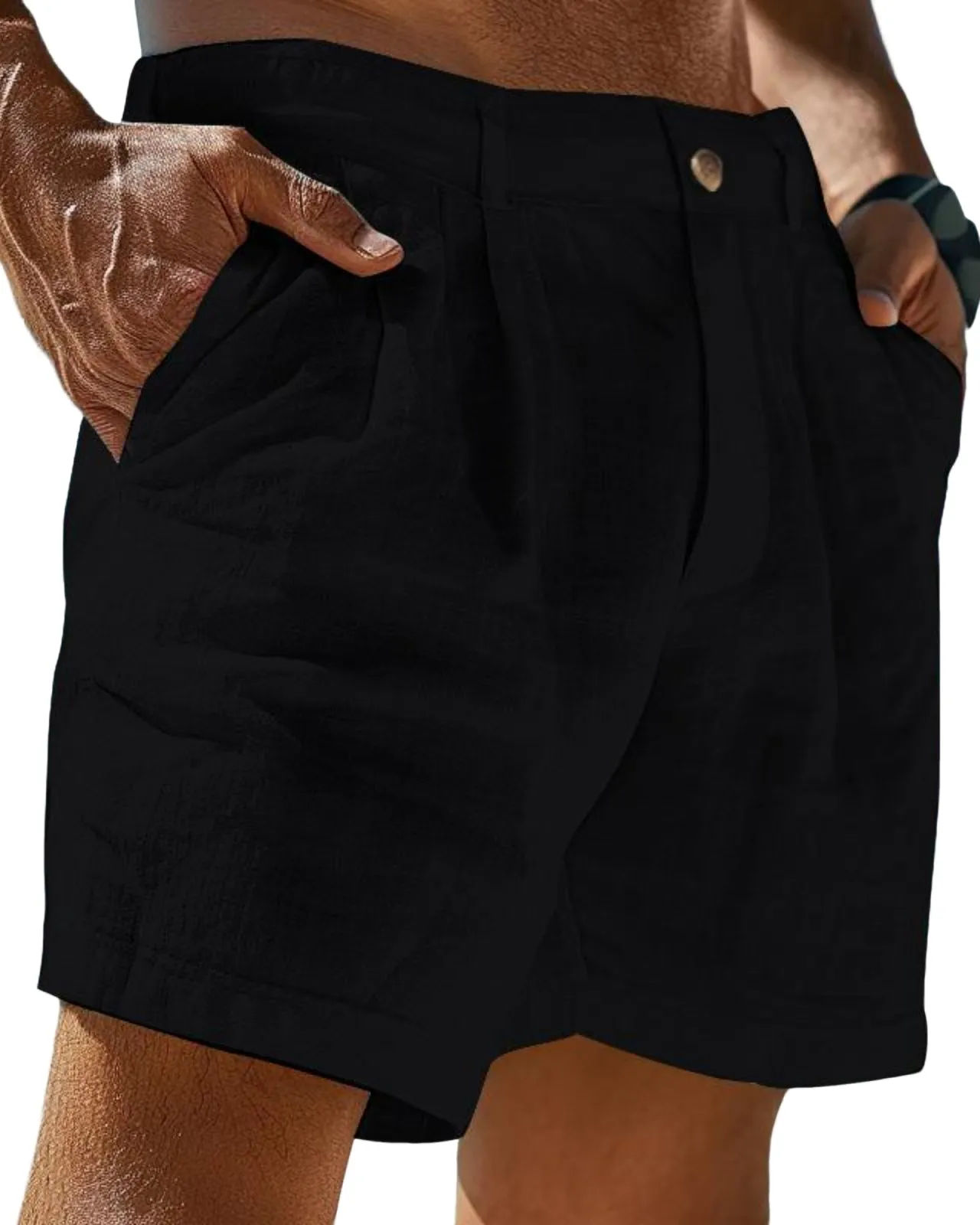 Men's Linen Beach Button Pocket Comfort Holiday Cotton Shorts