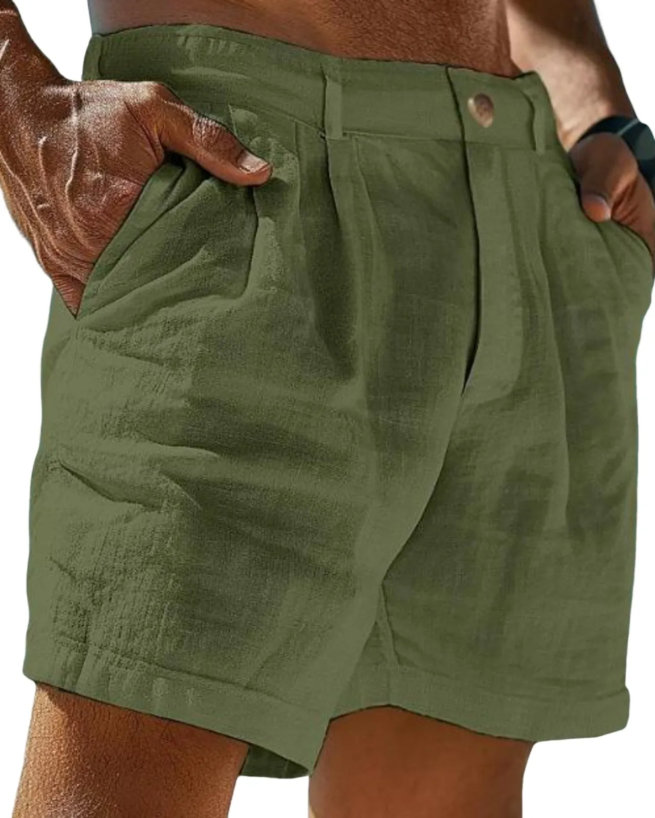 Men's Linen Beach Button Pocket Comfort Holiday Cotton Shorts