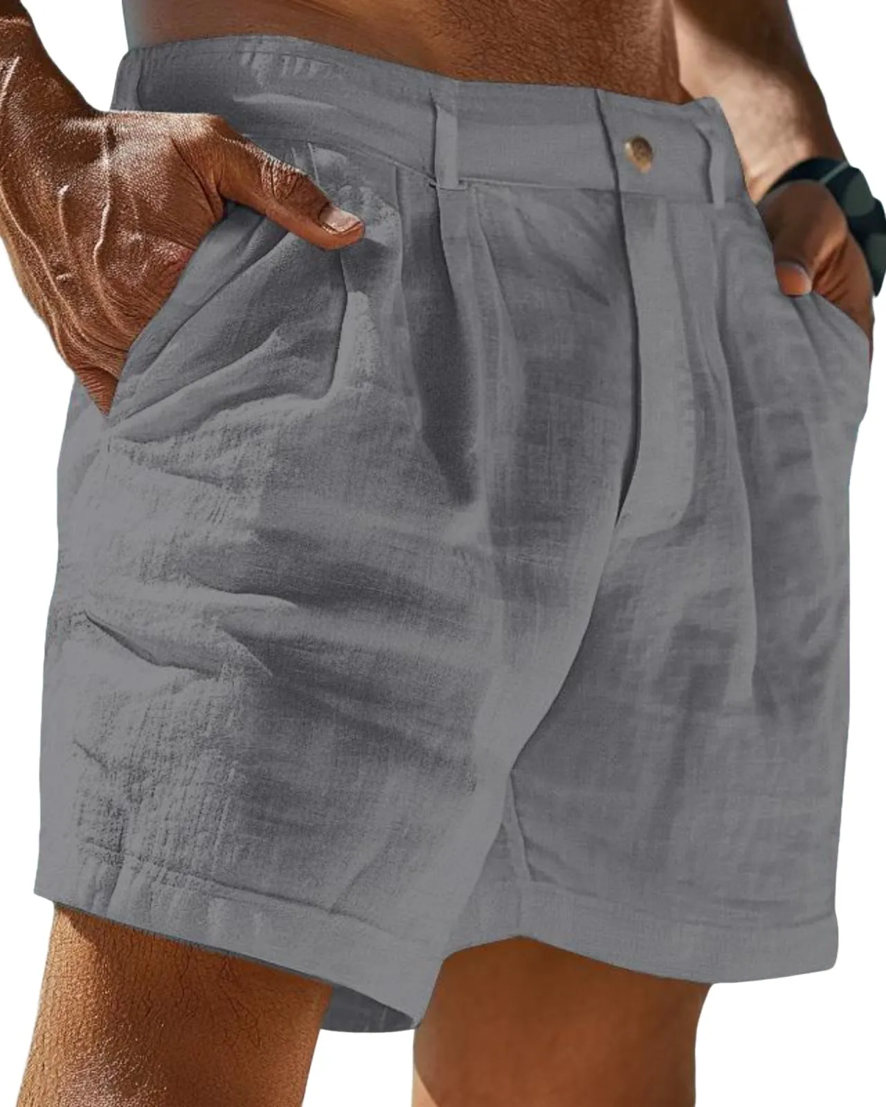Men's Linen Beach Button Pocket Comfort Holiday Cotton Shorts