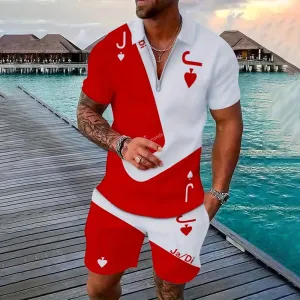 Men's Novelty "Jack Of Hearts" Pattern Print Outfit Set